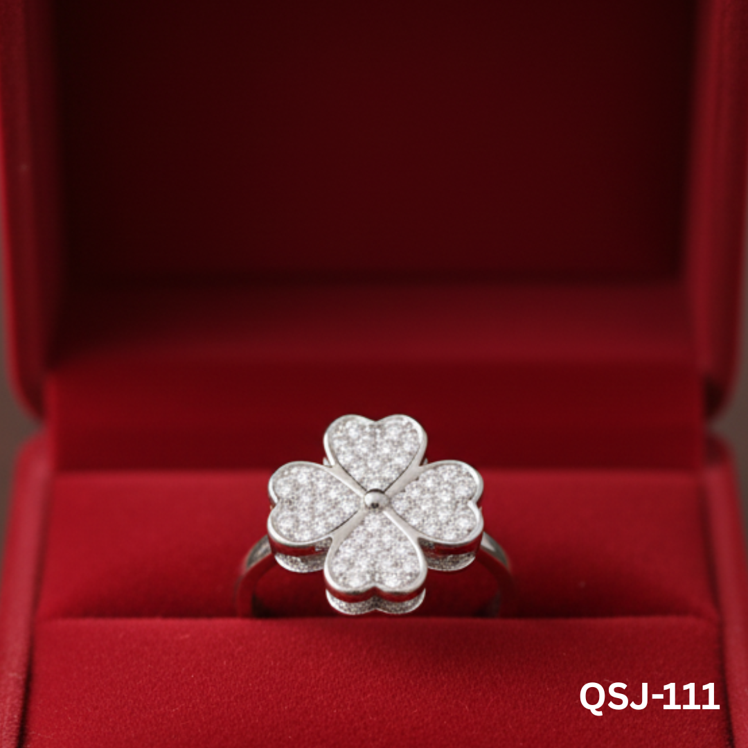 QSJ-111 Silver Clover Zircon Rotating Rings By BSM - BSM WHOLESALE