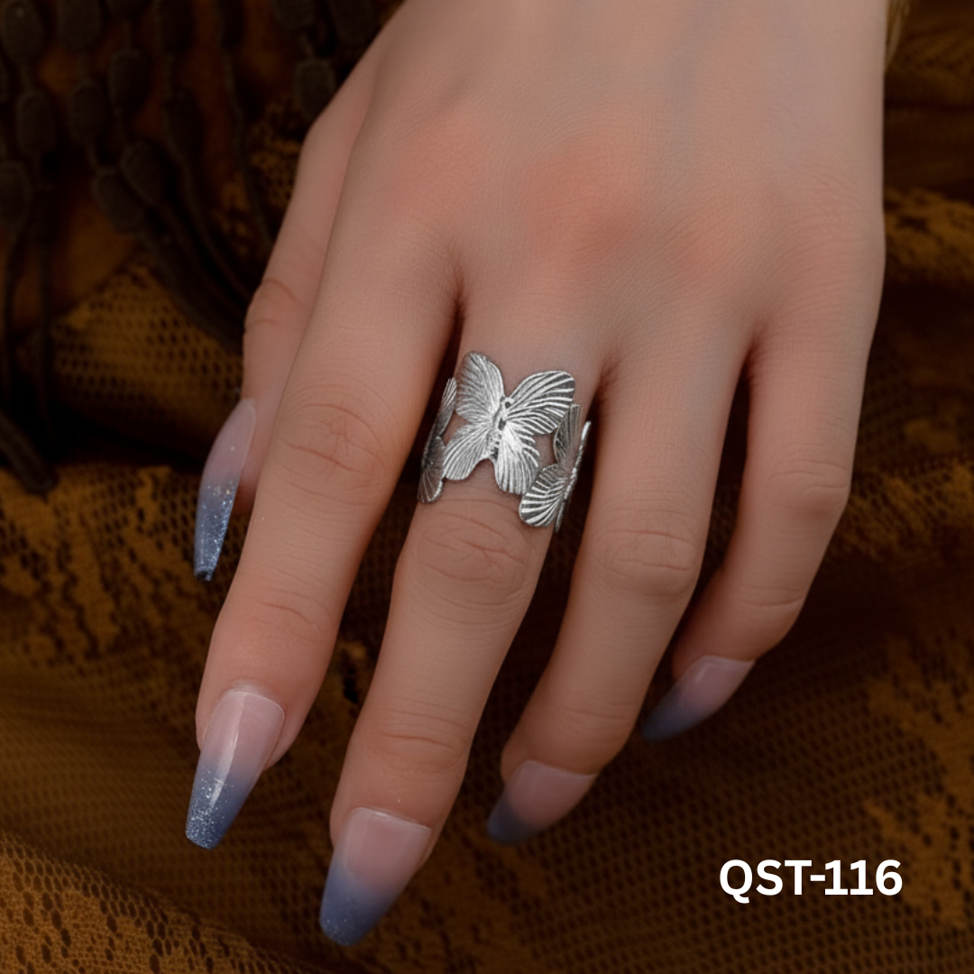 QST-116 Silver Hand cuff + Ring By BSM - BSM WHOLESALE