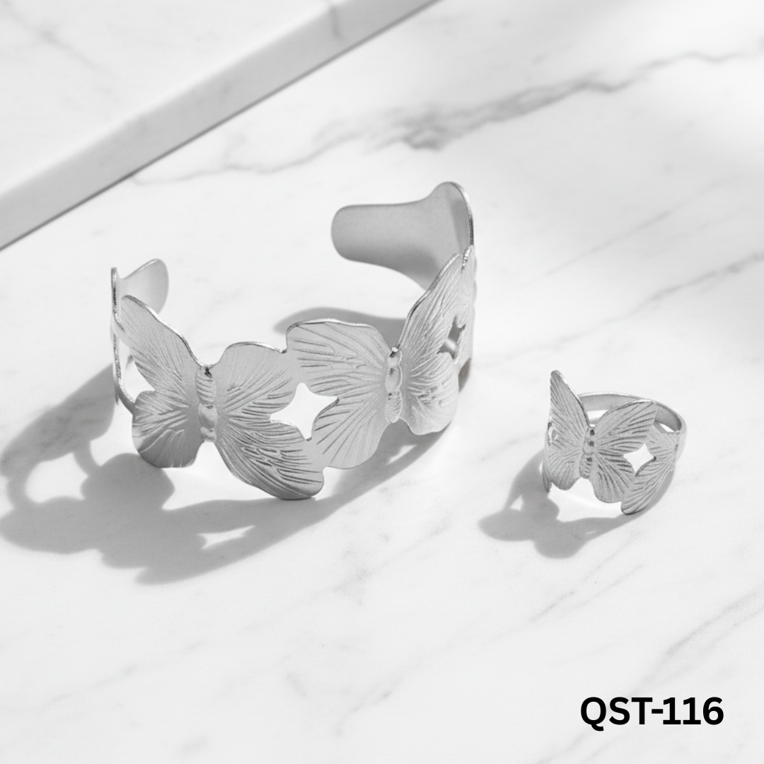 QST-116 Silver Hand cuff + Ring By BSM - BSM WHOLESALE