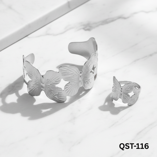 QST-116 Silver Hand cuff + Ring By BSM - BSM WHOLESALE