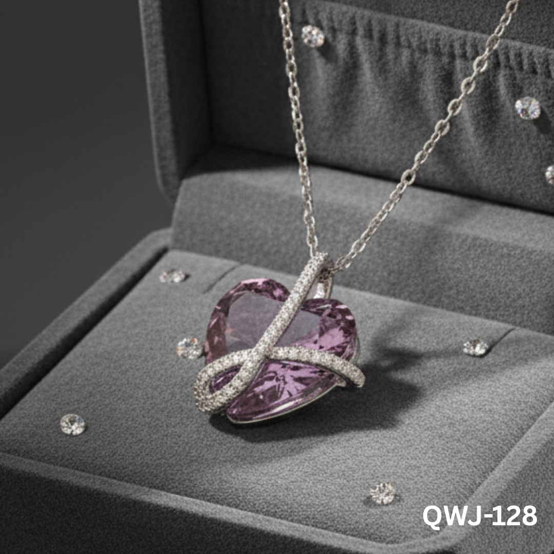 QWJ-128 Silver Blue Crystal Love Stainless Steel Pendent By BSM - BSM WHOLESALE