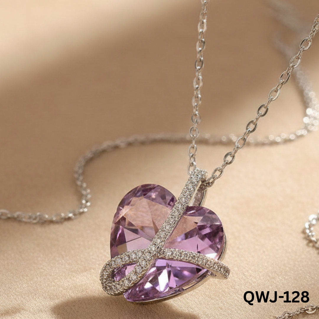 QWJ-128 Silver Blue Crystal Love Stainless Steel Pendent By BSM - BSM WHOLESALE