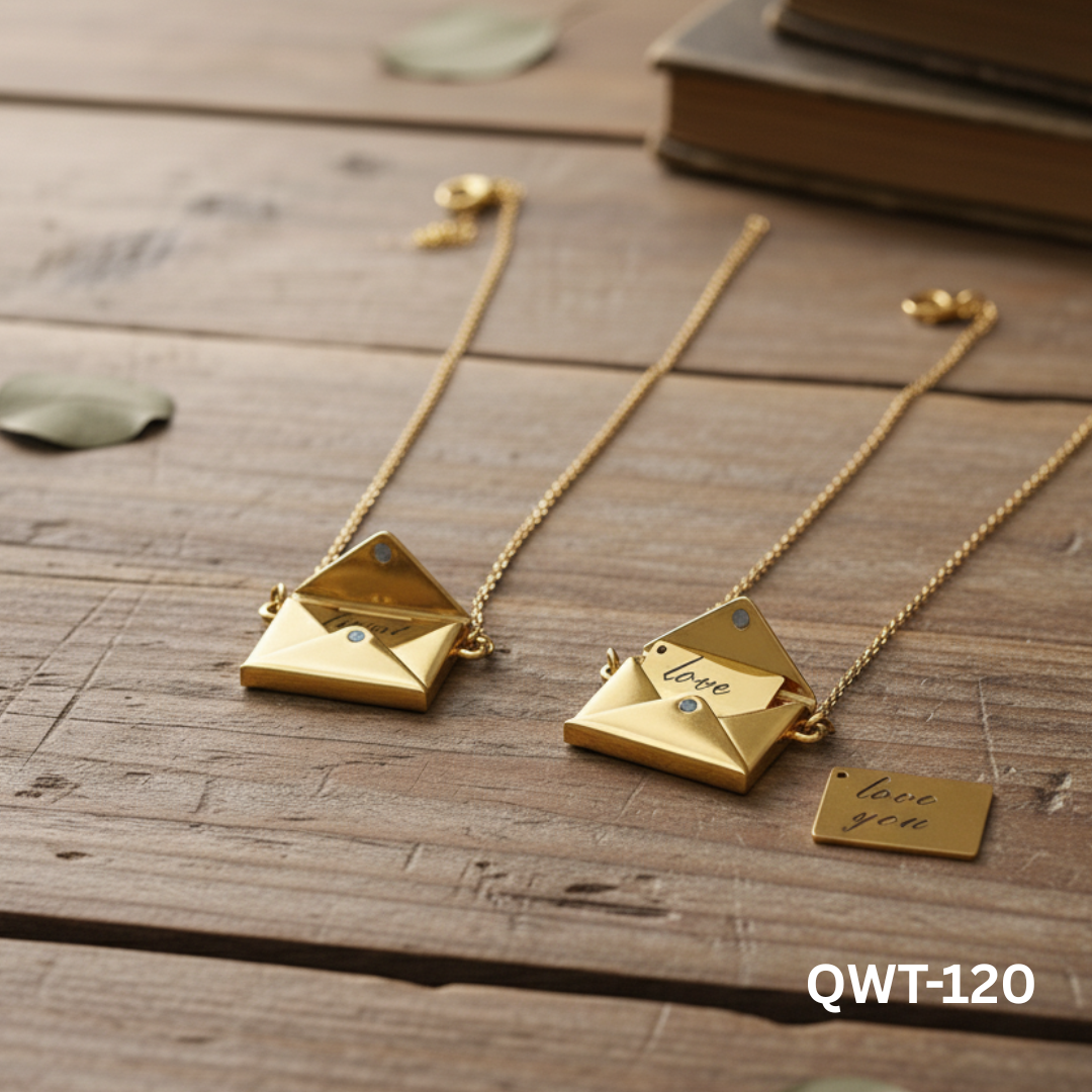 QWT-120 - Golden Envelope - Necklace - BSM WHOLESALE