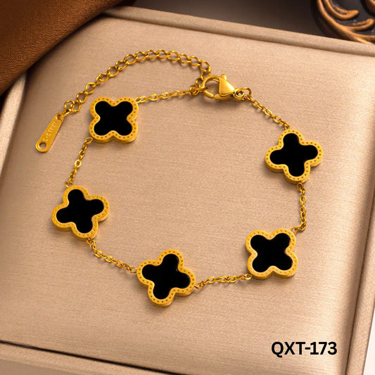 QXT-173 - Black Clover Bracelet - Stainless Steel