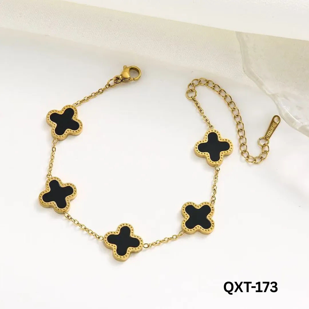QXT-173 - Black Clover Bracelet - Stainless Steel