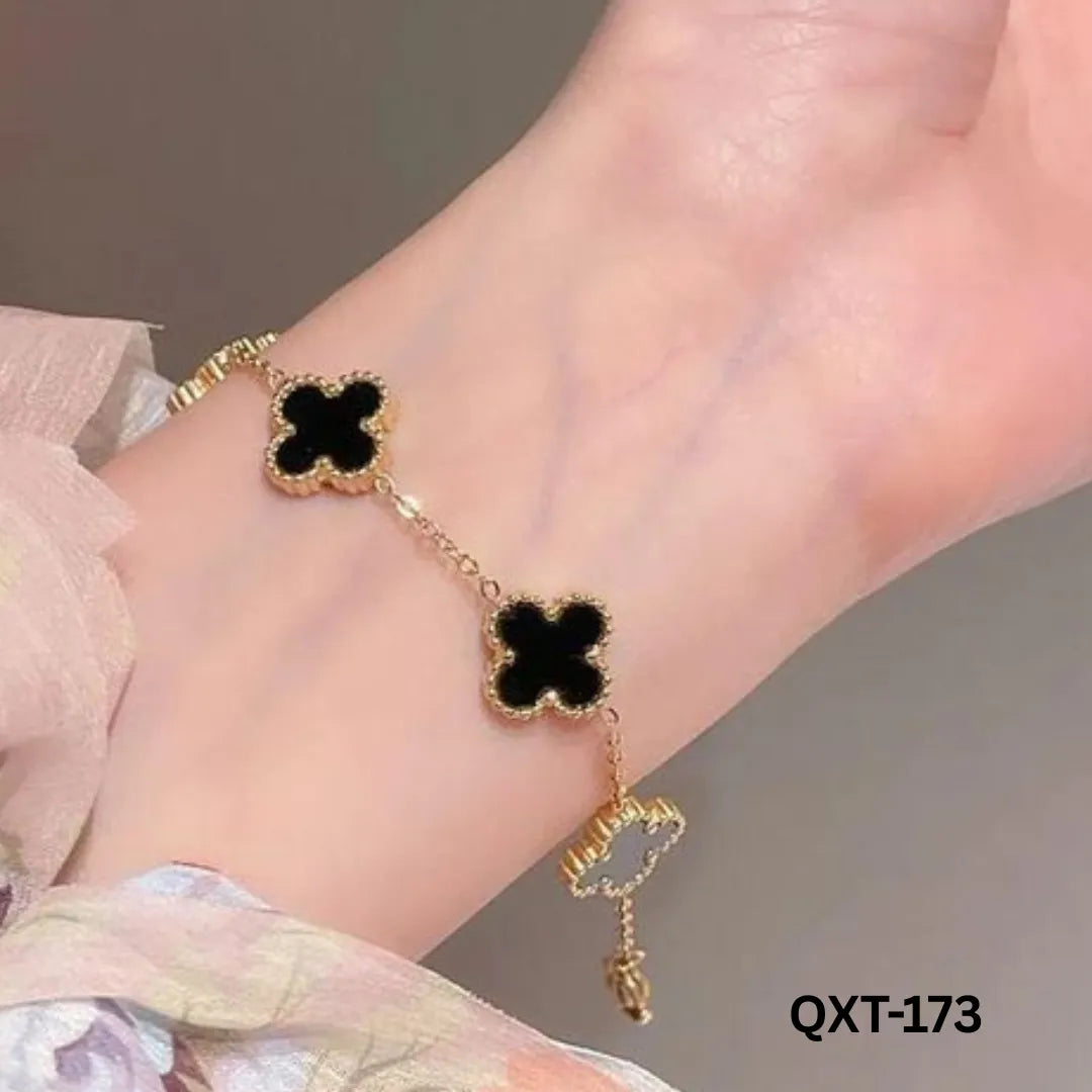 QXT-173 - Black Clover Bracelet - Stainless Steel