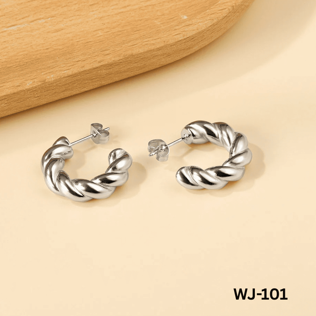 WJ-101 Silver Twisted Elegant Sparkling Earings By BSM - BSM WHOLESALE