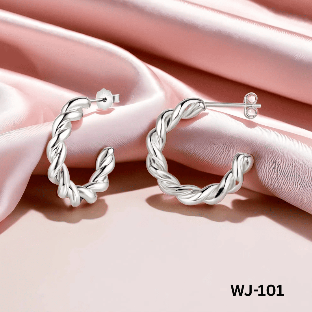 WJ-101 Silver Twisted Elegant Sparkling Earings By BSM - BSM WHOLESALE