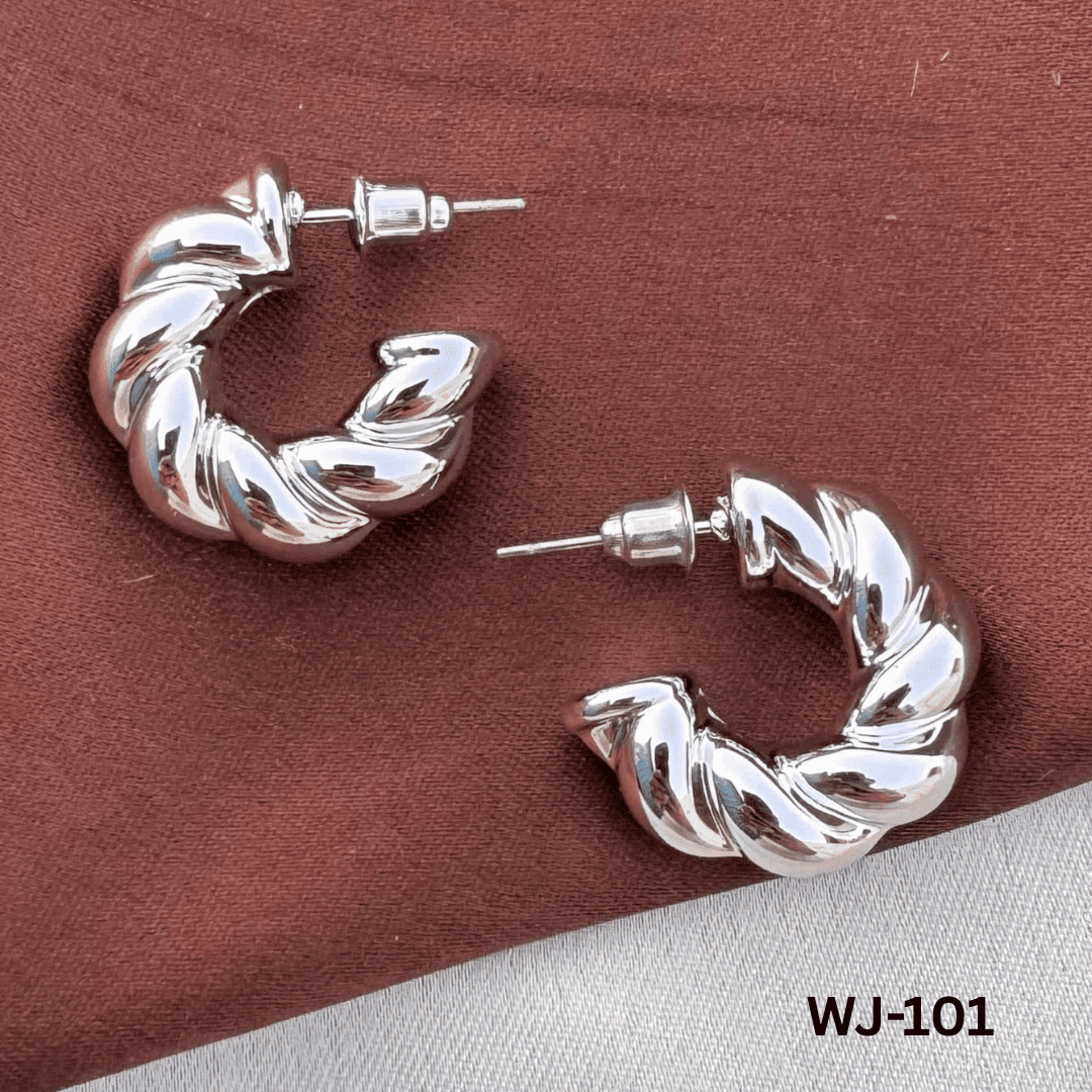 WJ-101 Silver Twisted Elegant Sparkling Earings By BSM - BSM WHOLESALE
