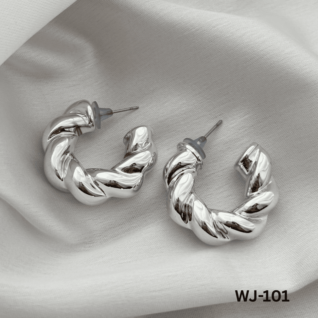 WJ-101 Silver Twisted Elegant Sparkling Earings By BSM - BSM WHOLESALE