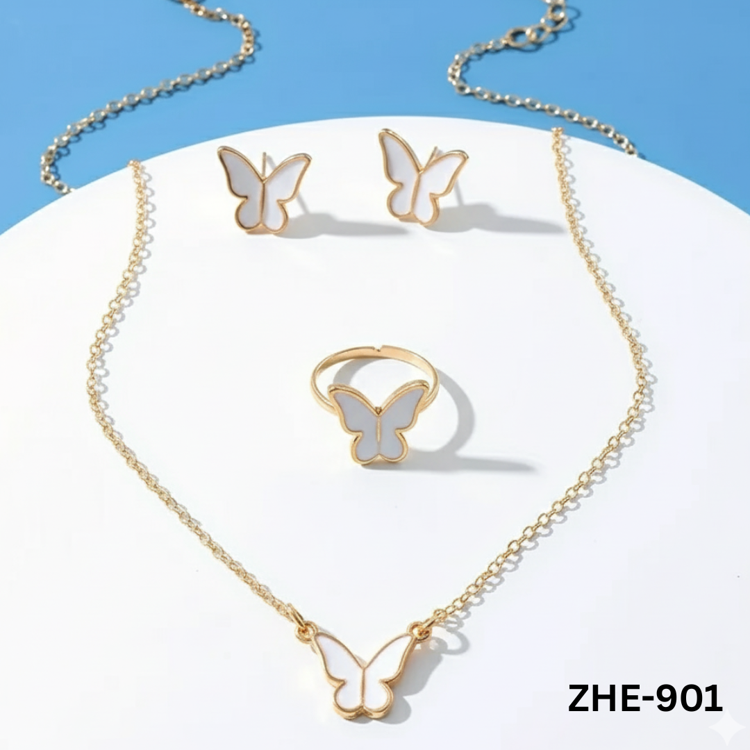 ZHE-901 - White 4pcs Butterfly - Jewellery Sets - BSM WHOLESALE