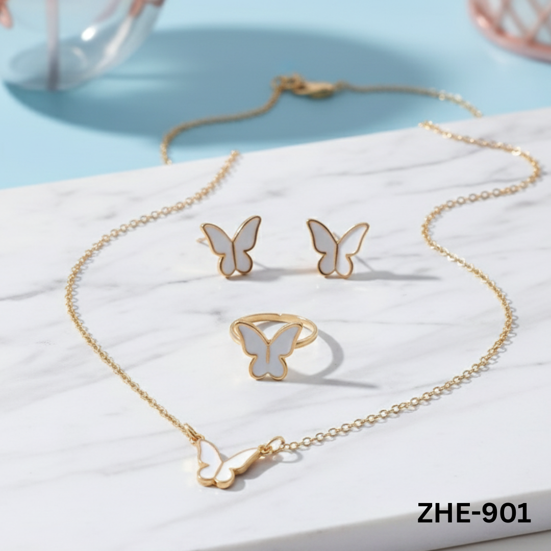 ZHE-901 - White 4pcs Butterfly - Jewellery Sets - BSM WHOLESALE
