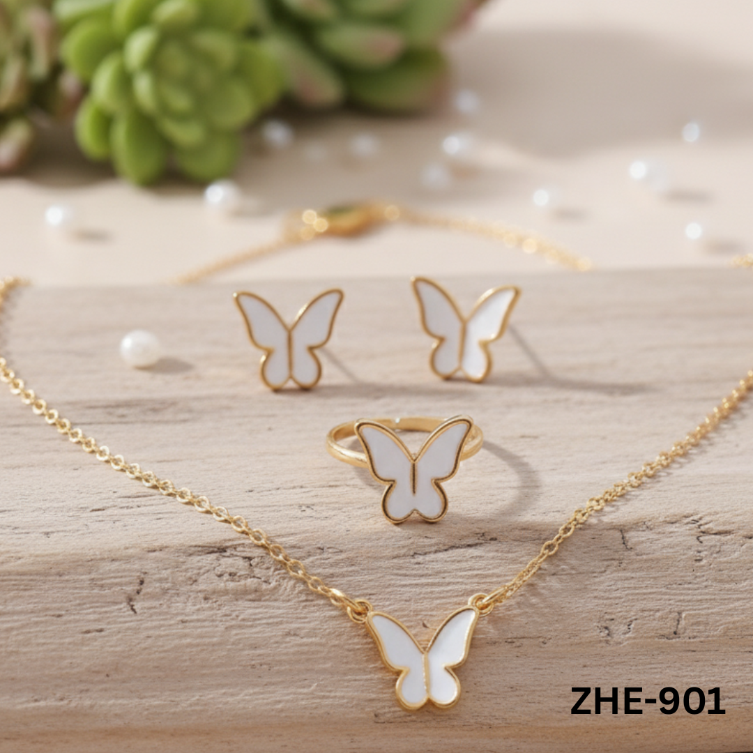 ZHE-901 - White 4pcs Butterfly - Jewellery Sets - BSM WHOLESALE