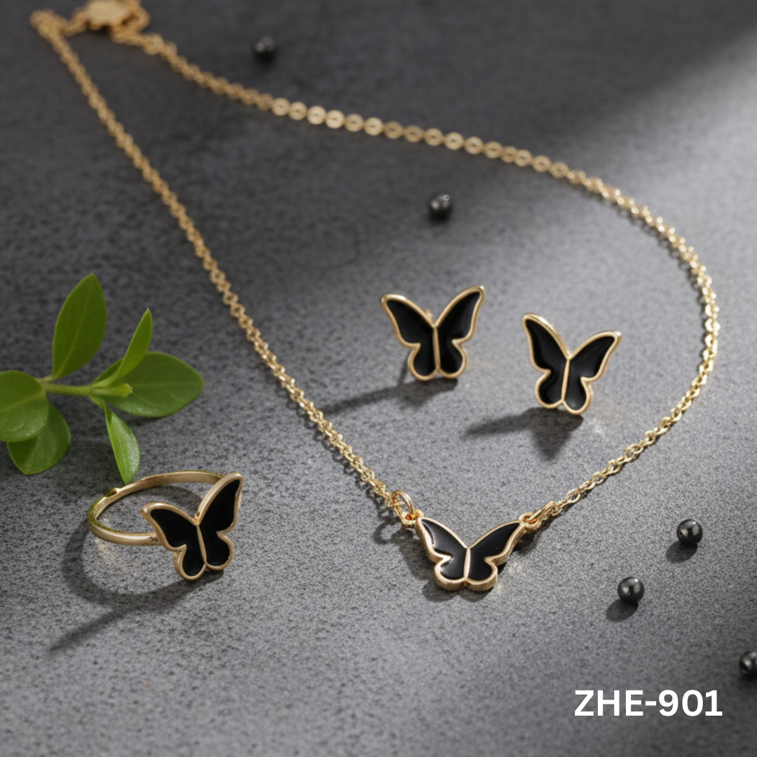 ZHE-901 - Black Butterfly - Jewellery Sets - BSM WHOLESALE