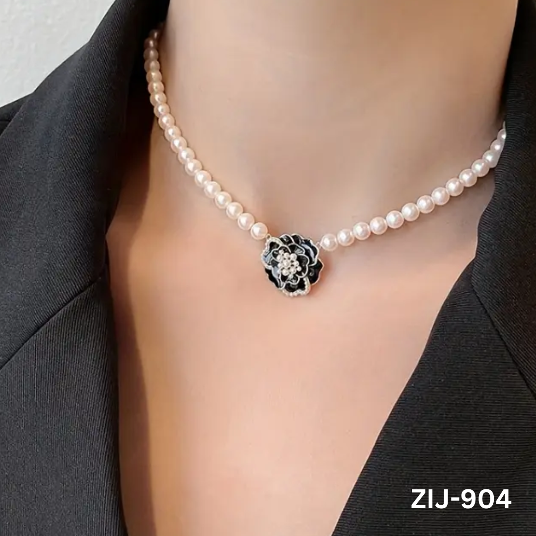 ZIJ-904 - Black Bead Rose - Jewellery Set - BSM WHOLESALE