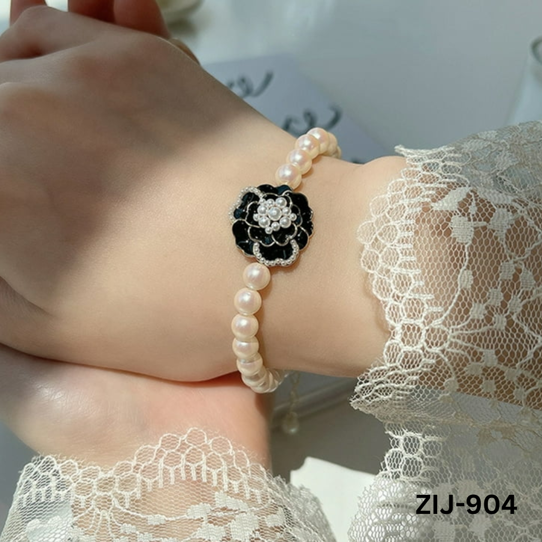 ZIJ-904 - Black Bead Rose - Jewellery Set - BSM WHOLESALE