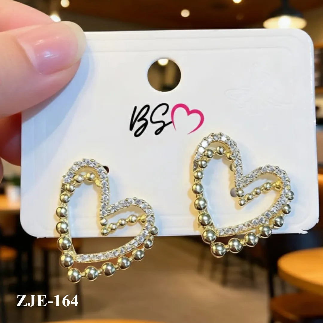 ZJE-164 - Golden Heart Shape Double - Earrings