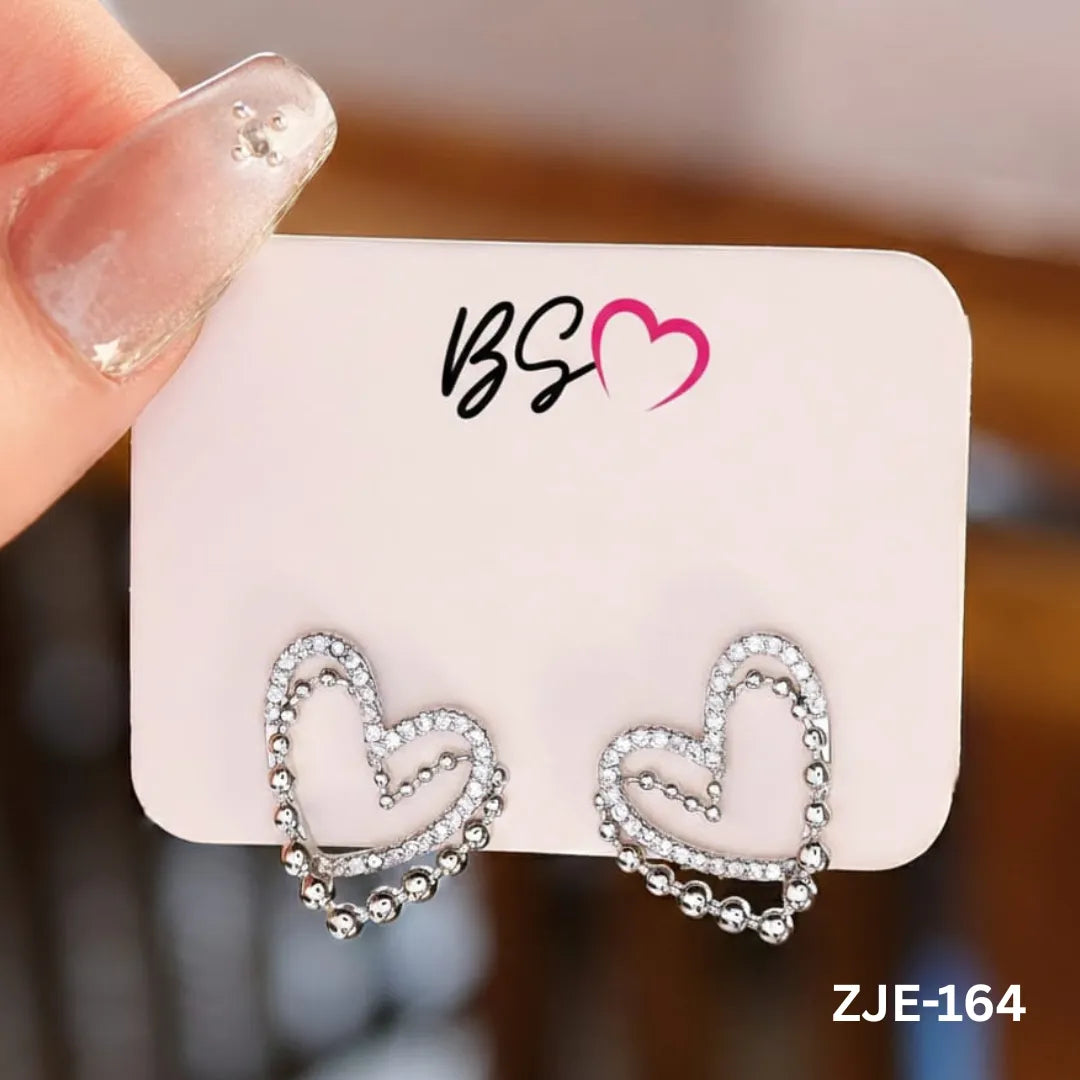 ZJE-164 - Silver Heart Shape Double - Earrings