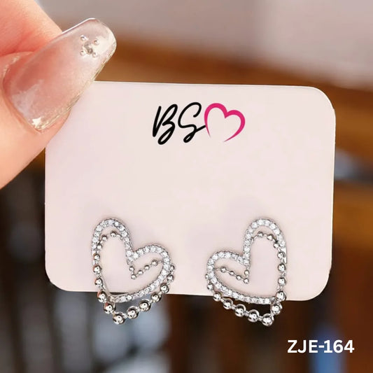 ZJE-164 - Silver Heart Shape Double - Earrings