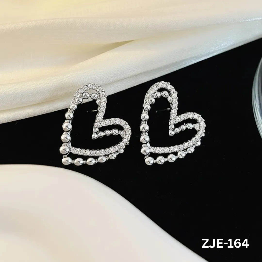 ZJE-164 - Silver Heart Shape Double - Earrings