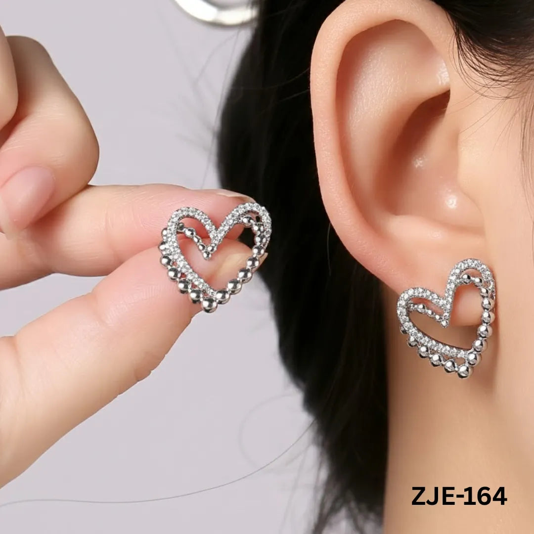 ZJE-164 - Silver Heart Shape Double - Earrings