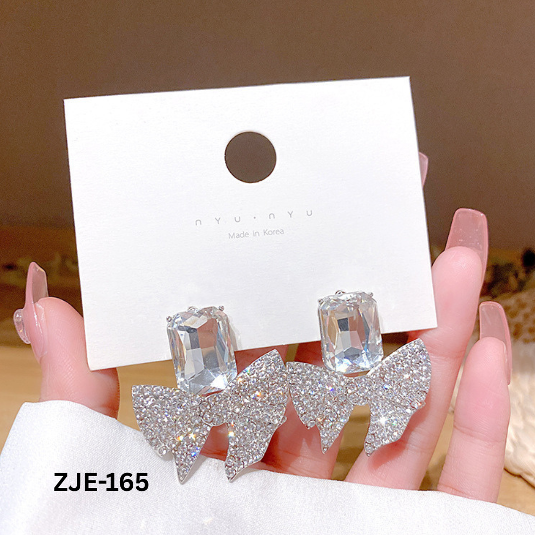 ZJE-165 - Silver Bow Shape Zircon - Earrings