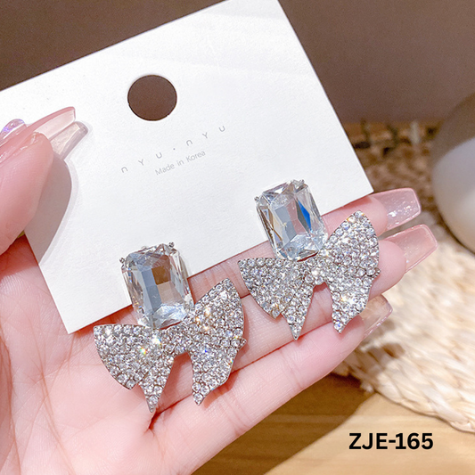 ZJE-165 - Silver Bow Shape Zircon - Earrings