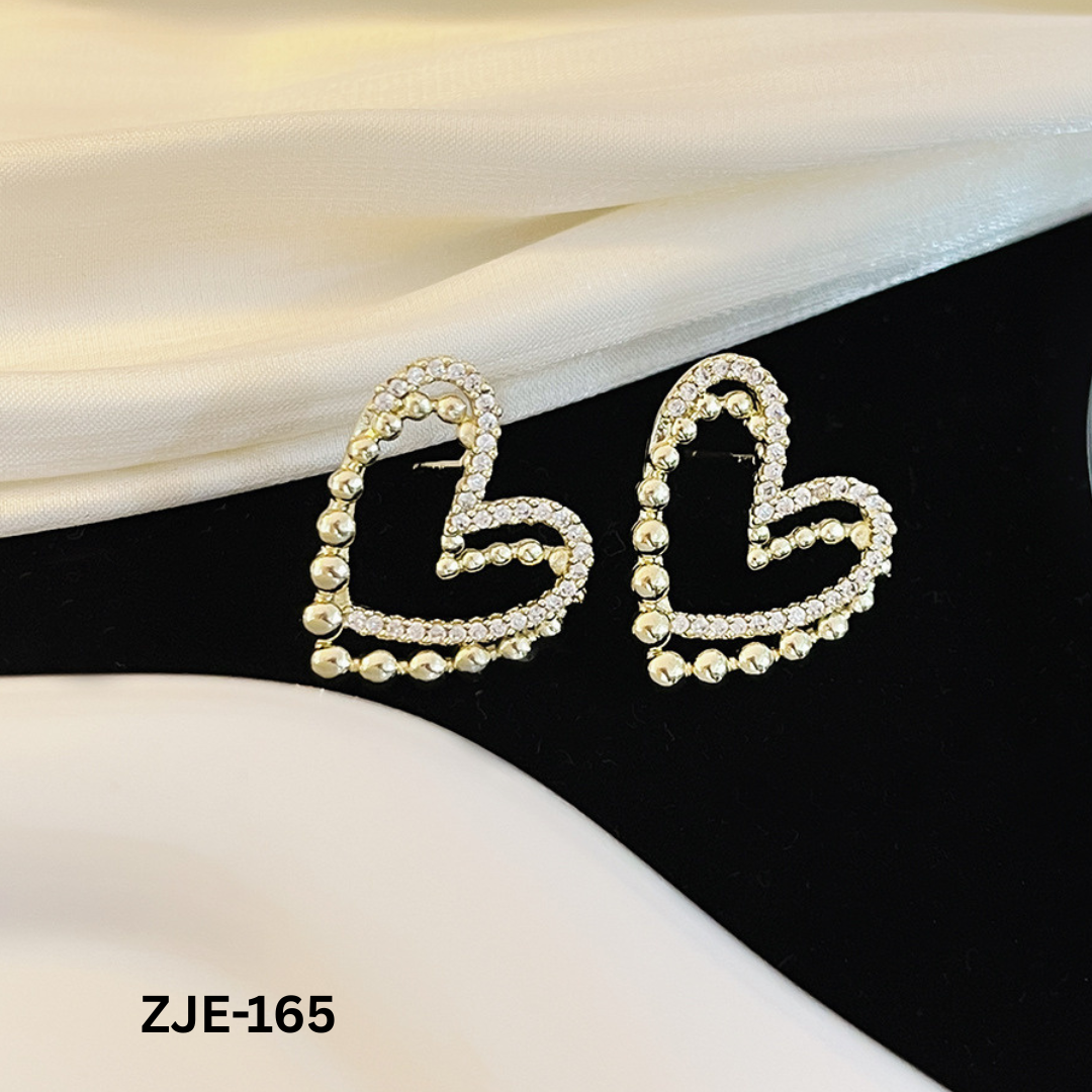 ZJE-164 - Golden Heart Shape Double - Earrings