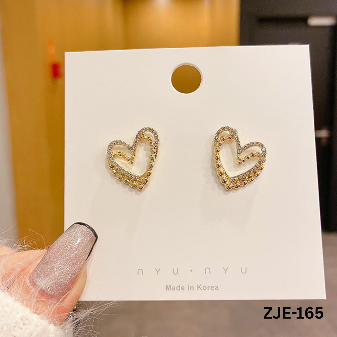 ZJE-164 - Golden Heart Shape Double - Earrings