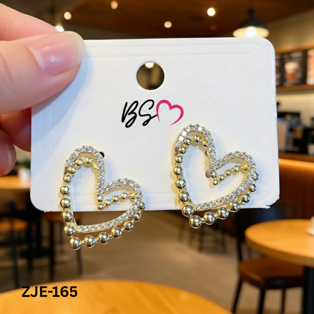 ZJE-164 - Golden Heart Shape Double - Earrings