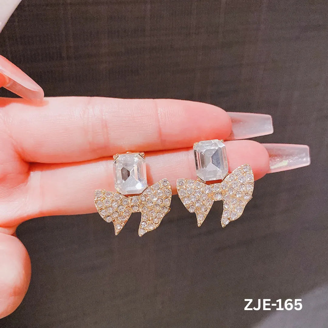 ZJE-165 - Golden Bow Shape Zircon - Earrings