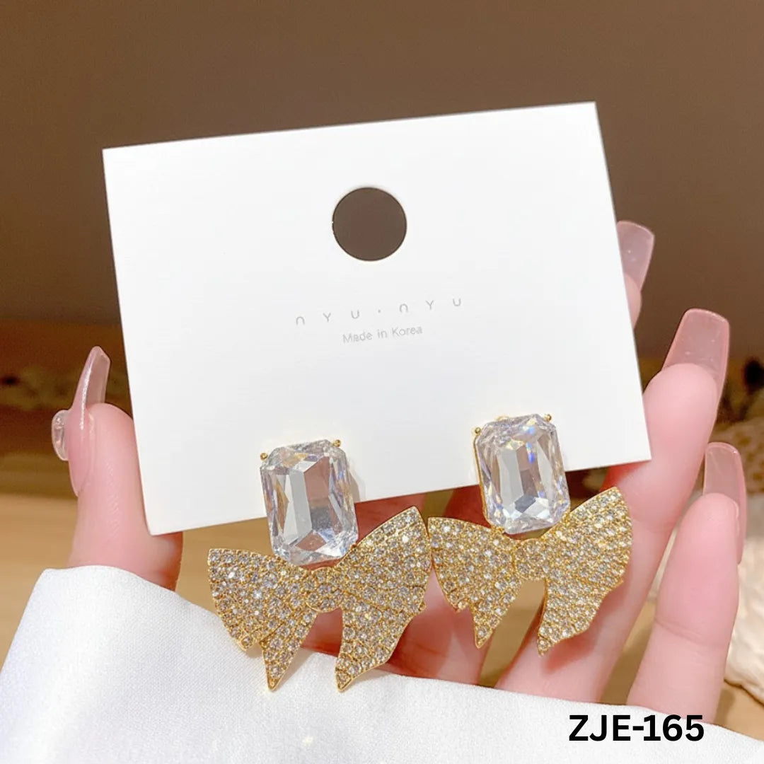 ZJE-165 - Golden Bow Shape Zircon - Earrings