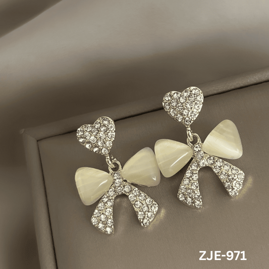 ZJE-971 - Silver Bow Heart - Earrings - BSM WHOLESALE