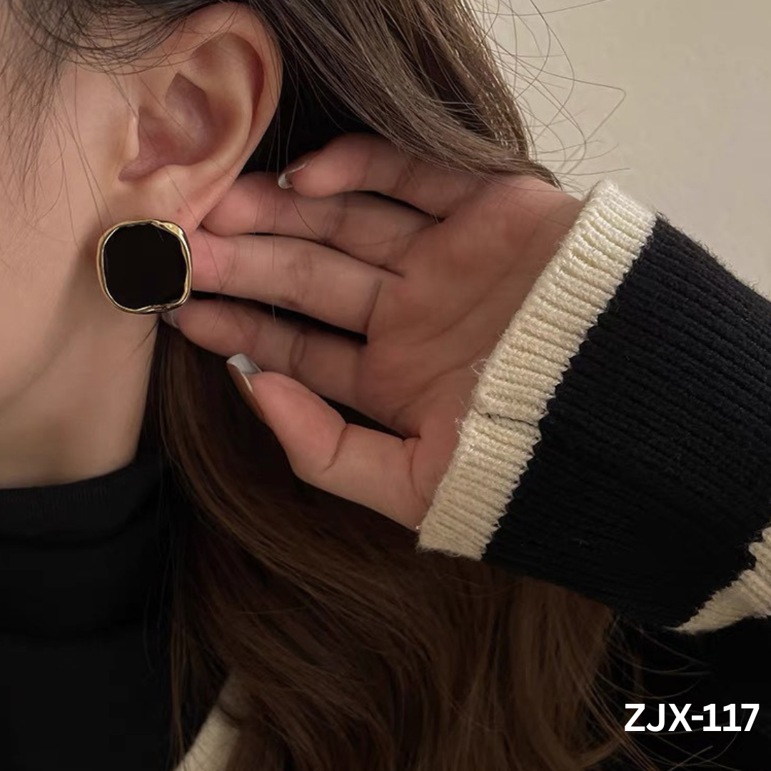 ZJX-117 Golden Square Shape Korean Beautiful Earrings By BSM - BSM WHOLESALE