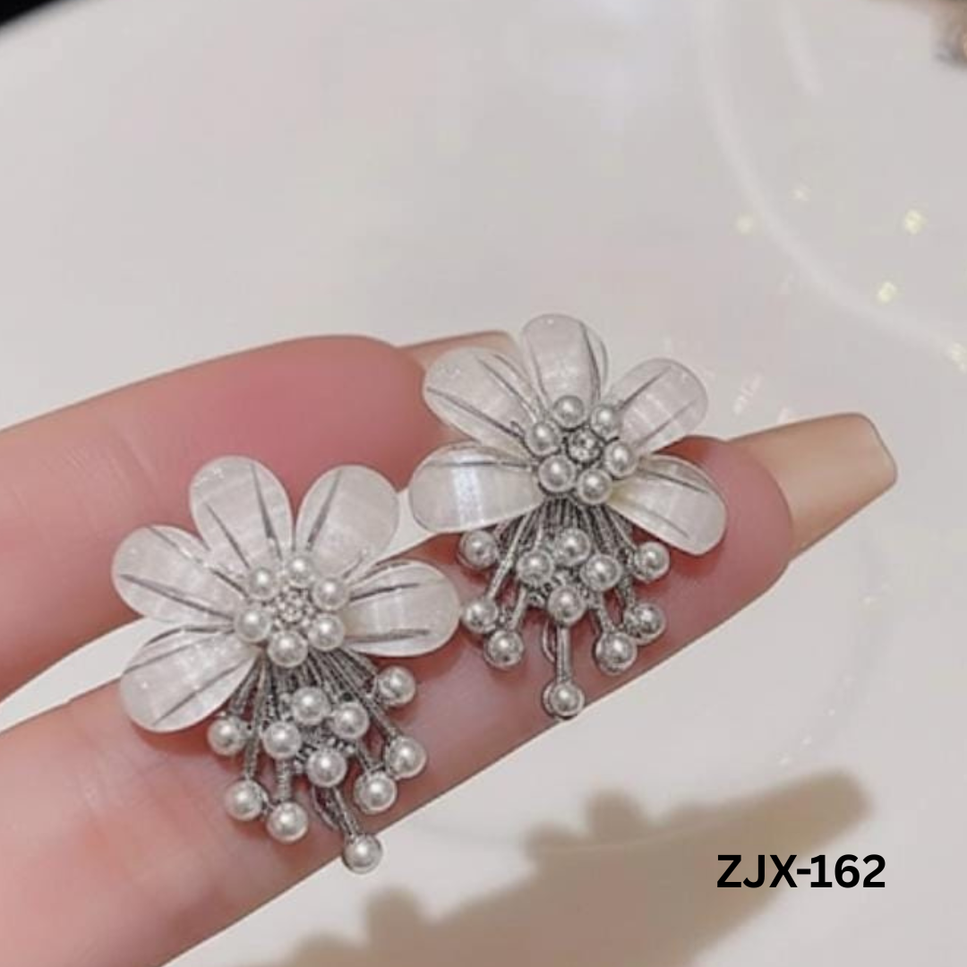 ZJX-162 - Silver Flower Pearl - Earrings