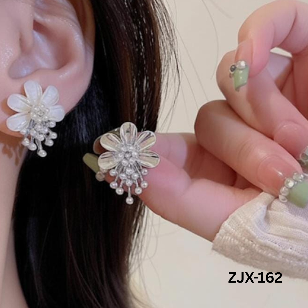 ZJX-162 - Silver Flower Pearl - Earrings