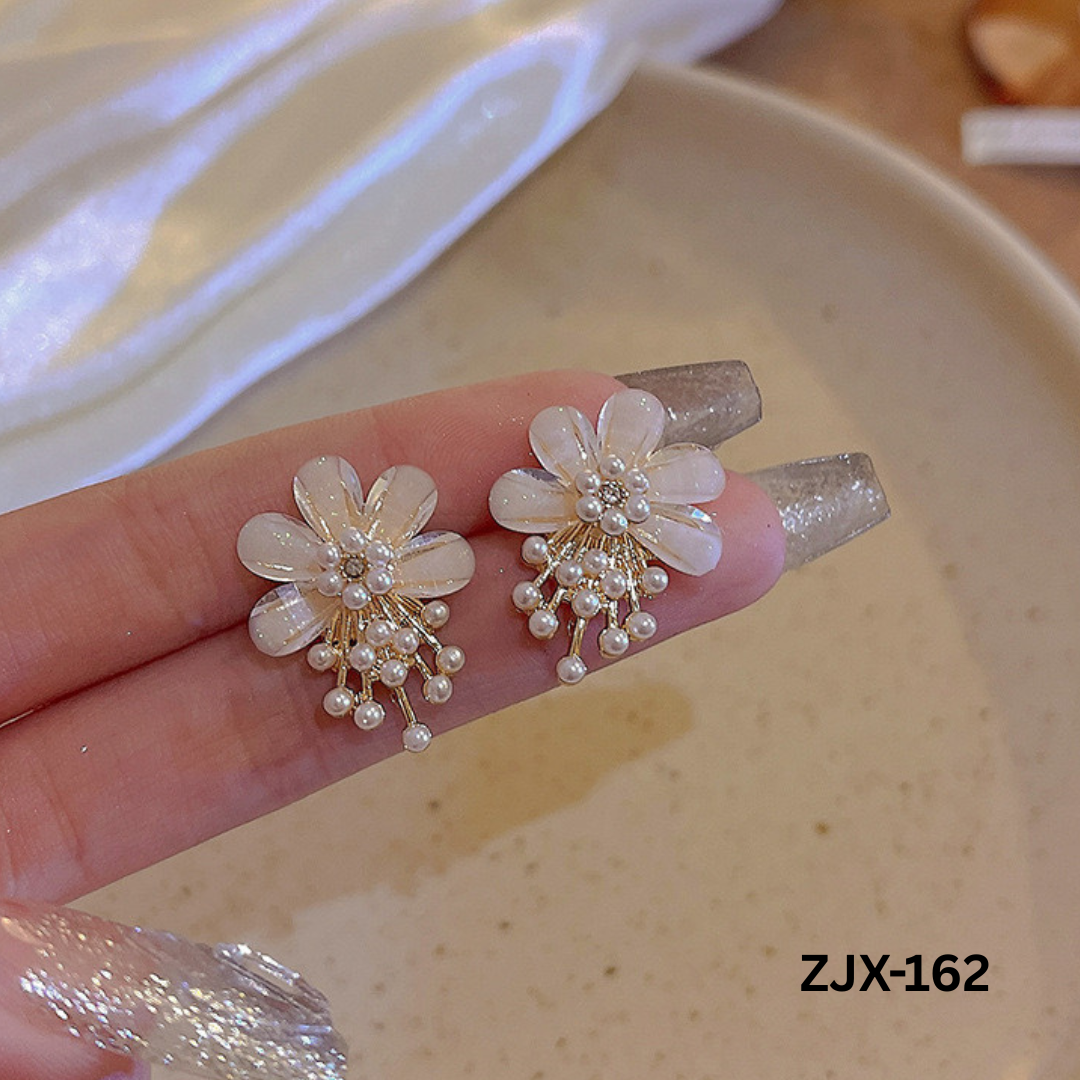 ZJX-162 - Silver Flower Pearl - Earrings