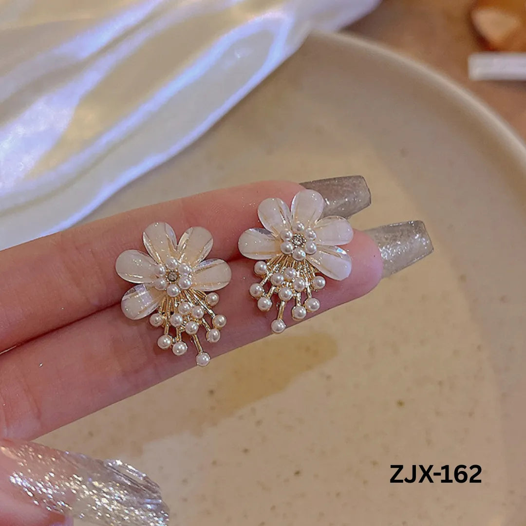 ZJX-162 - Silver Flower Pearl - Earrings