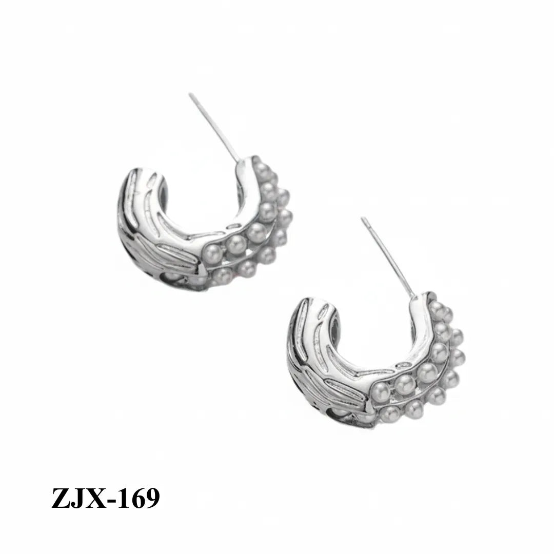 ZJX-169 - Silver Pearl Bali - Earrings