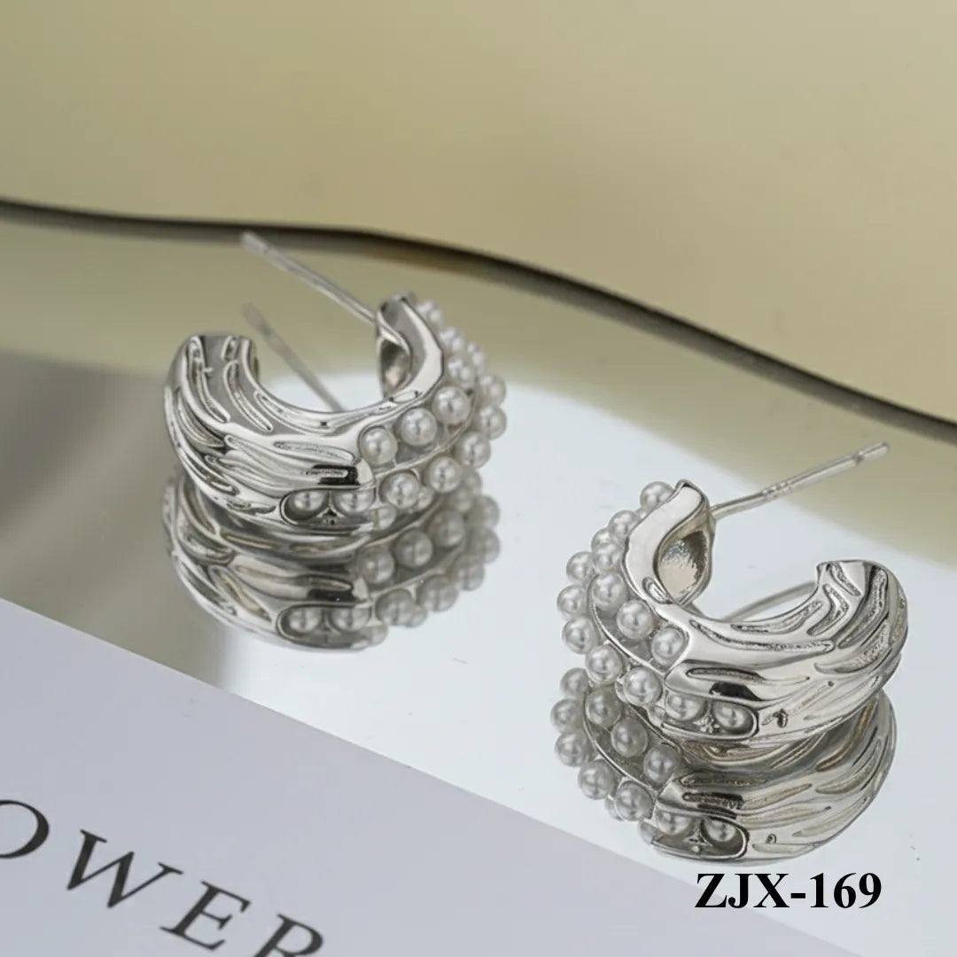ZJX-169 - Silver Pearl Bali - Earrings