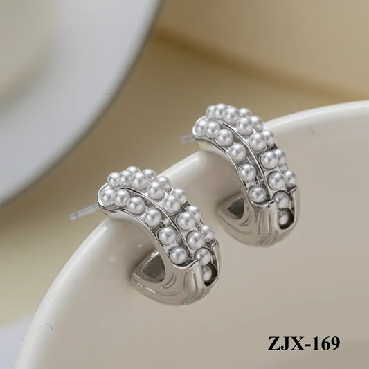 ZJX-169 - Silver Pearl Bali - Earrings