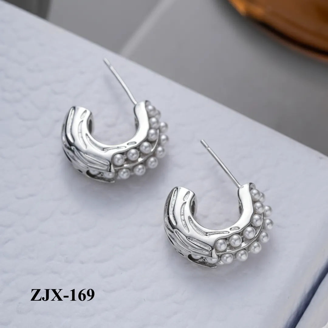 ZJX-169 - Silver Pearl Bali - Earrings