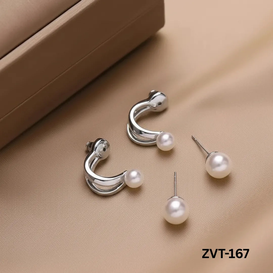 ZVT-167 - Silver Pearl Circle - Earrings