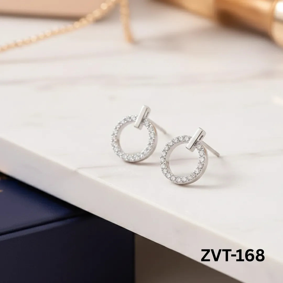 ZVT-168 - Silver Circle Zircon - Earrings