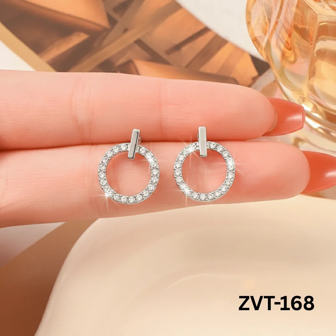 ZVT-168 - Silver Circle Zircon - Earrings