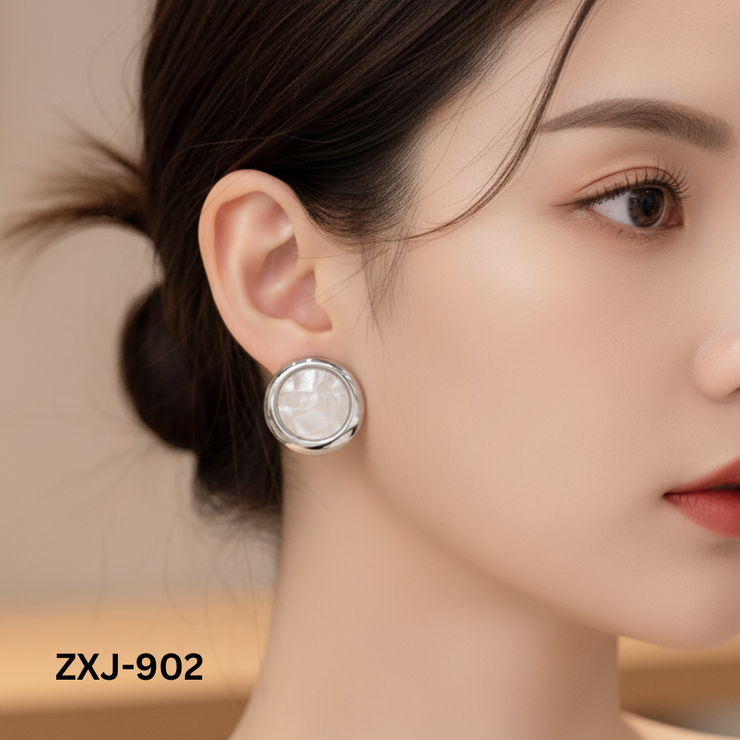 ZXJ-902 - White Golden Marble Shape- Earrings - BSM WHOLESALE