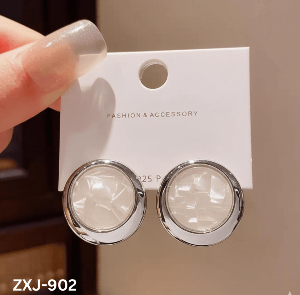 ZXJ-902 - White Golden Marble Shape- Earrings - BSM WHOLESALE
