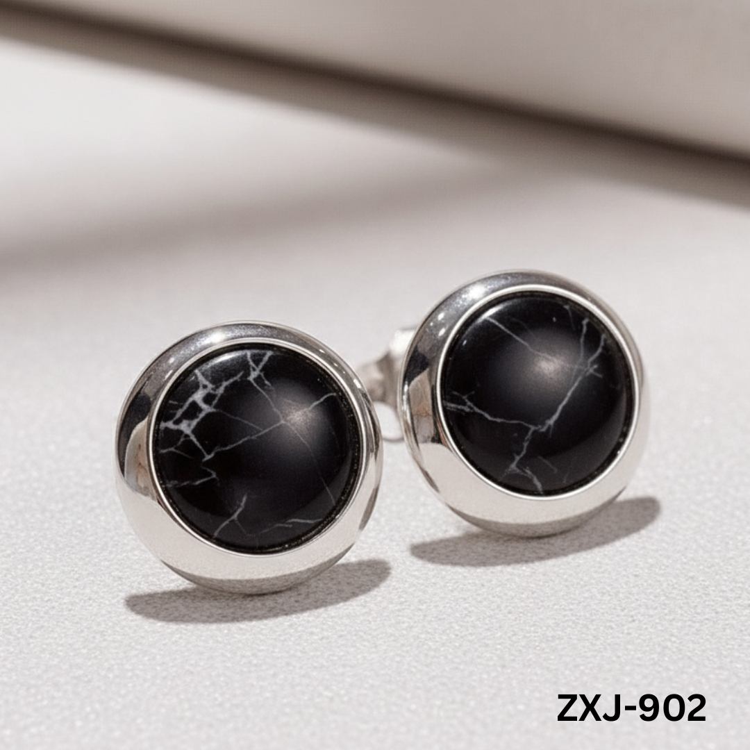 ZXJ-902 - Black Marble Shape - Earrings - BSM WHOLESALE