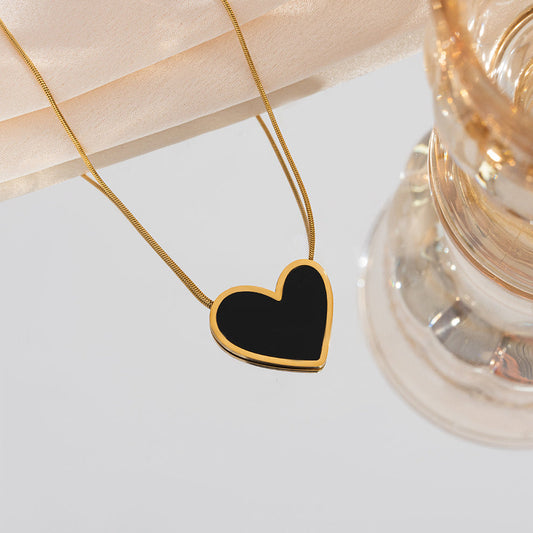 QJX-926 - Black Heart Necklace - Stainless Steel